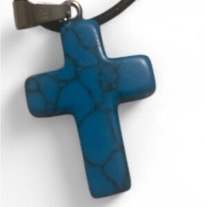 Deep Blue Marble Cross Pendant Necklace